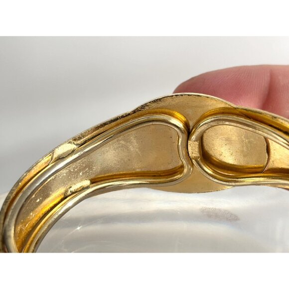 Cloisonne Enamel Floral Gold Toned Chunky Vintage Hinged Bracelet | Bangle - Picture 15 of 16